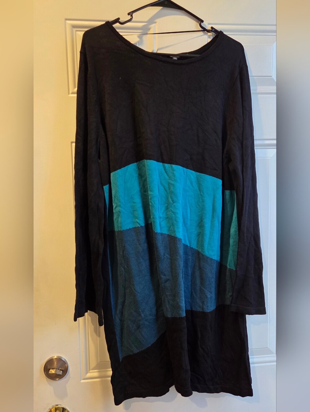 Addition Elle Black Dress with Teal and Navy Colorblock 3X